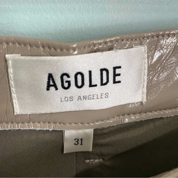 Agolde Recycled Leather 90s Pinch Waist Sz 31 Quail Patent Beige‎ - Picture 3 of 7